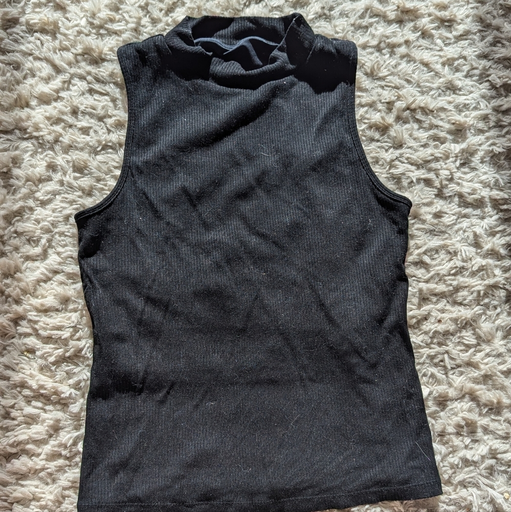 High neck black ribbed top